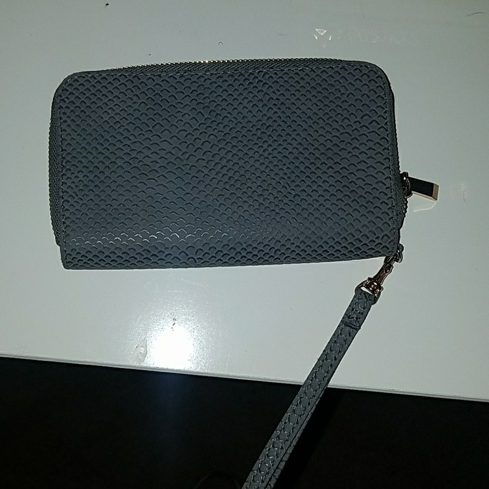 Grey wallet with strap